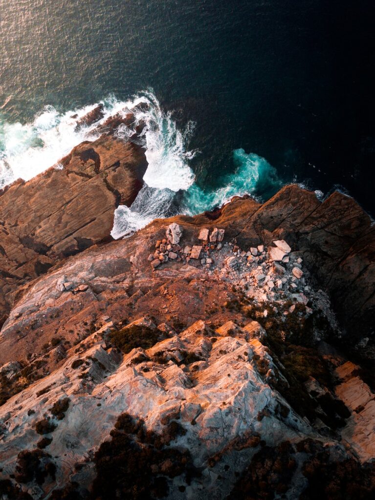 high angle photography of cliff